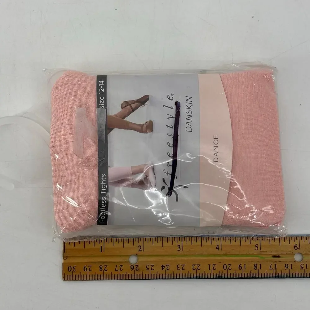 Freestyle Danskin Girls Sz 12-14 Pink Footless Tights Dance Ballet